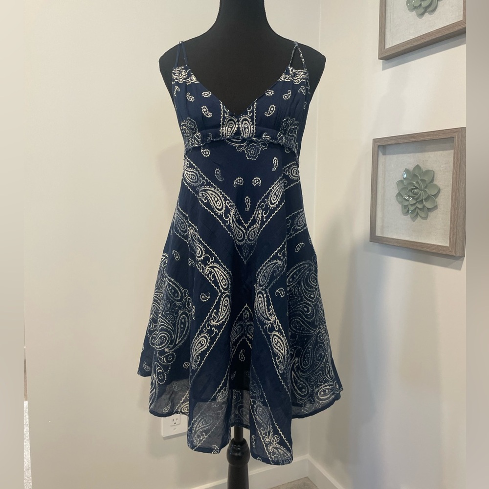 Denim & Supply Ralph Lauren Navy Blue Paisley Asymmetrical Sundress